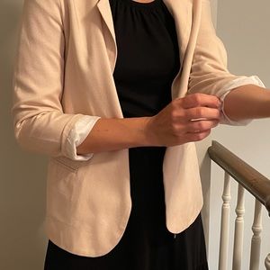 Tan Linen Blazer with pockets-lined-Sz XS good con